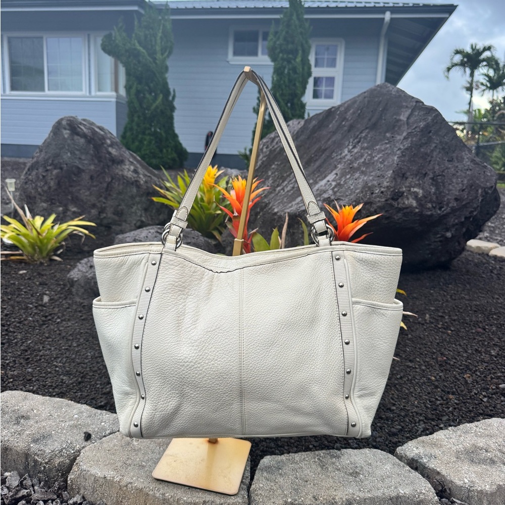 Coach Pebbled Leather Studded Tote Shoulder Bag Ivory F31286 - Picture 4 of 10